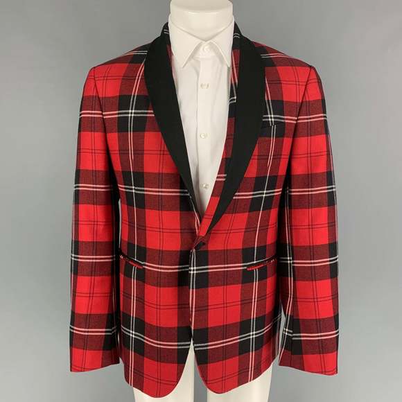 VERSACE Other - VERSACE Red Black Plaid Wool Tailor Made Executive Sport Coat